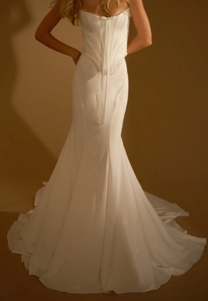 Rush bridal NWOT women’s two piece size 2 corset skirt set Chiffon Crepe White - Image 2 of 4