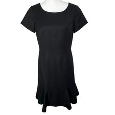 TALBOTS Size 8 Petite Italian Flannel Wool Little Black Dress Lined Ruffle Midi