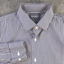 Bonobos Stretch Dress Shirt 16 34 Blue Check Point Collar Nylon Blend
