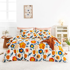 Colorful Floral Duvet Cover King 100 Cotton 3 Pcs Set 1 Blue Orange Botanical D