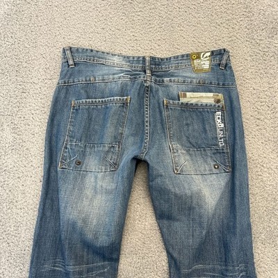 Ecko Unltd Slim Straight Jeans Mens 34 Blue Excellent Y2K Embroidered Denim