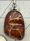 Big NOS Sterling Silver Natural Baltic Amber Handcrafted Organic Pendant — photo 3