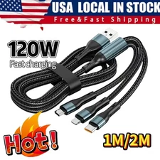 3/6ft Cable Phone Charger Cord For iPhone Type C Micro USB 3in1 Fast Charging