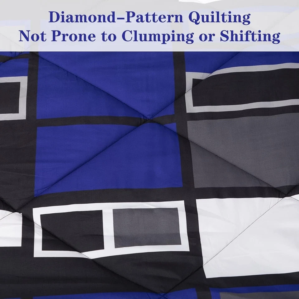 Juego de cama a cuadros azul gris negro de 8 piezas en bolsa - ligero... Foto 4 de 4