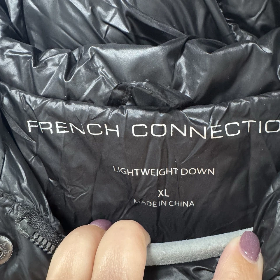 Abrigo acolchado ligero negro French Connection talla XL chaqueta con capucha Foto 2 de 4