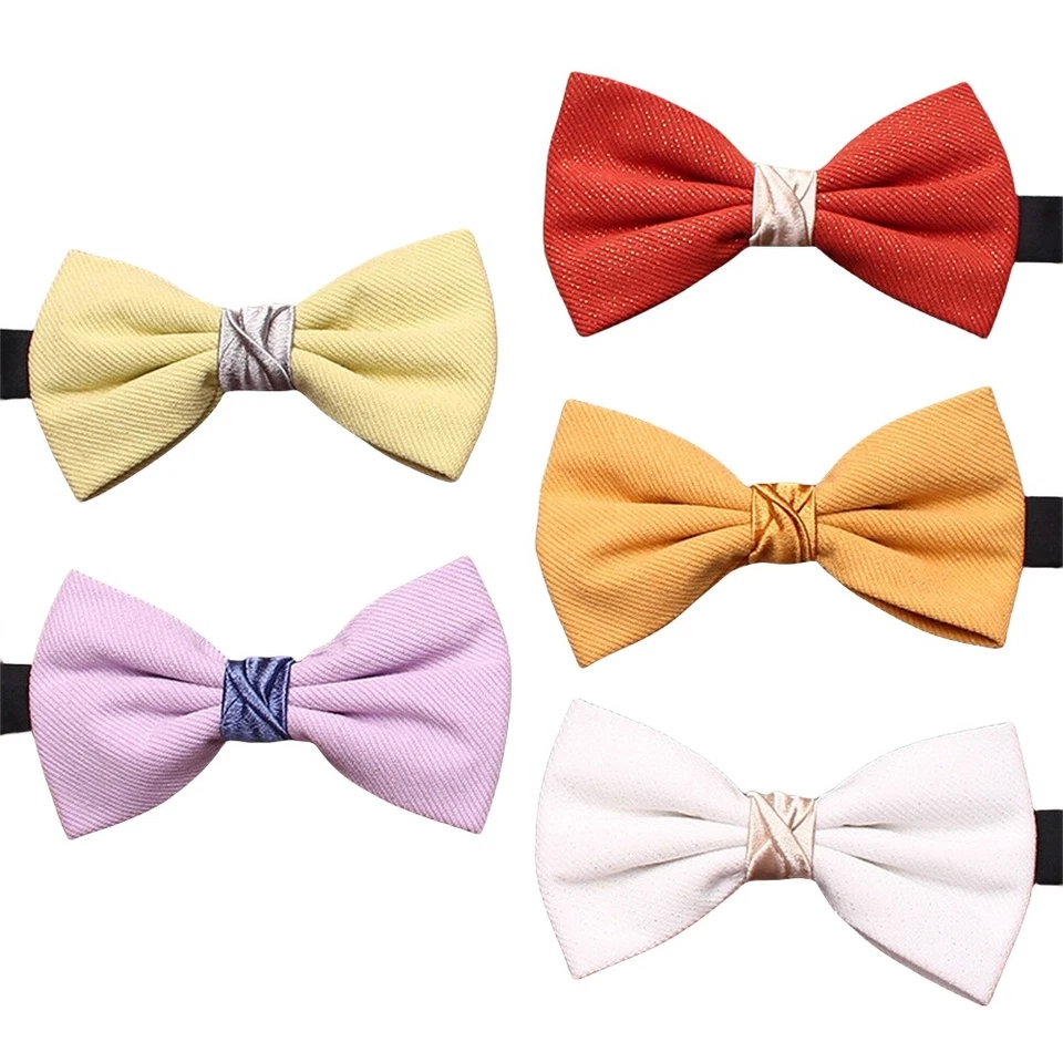 Pajarita de sarga de color liso preatada de hilo dorado brillante para hombre LE23086 Foto 2 de 4