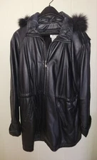 Vtg Black Button Up Leather Coat Spiegel Brand Medium