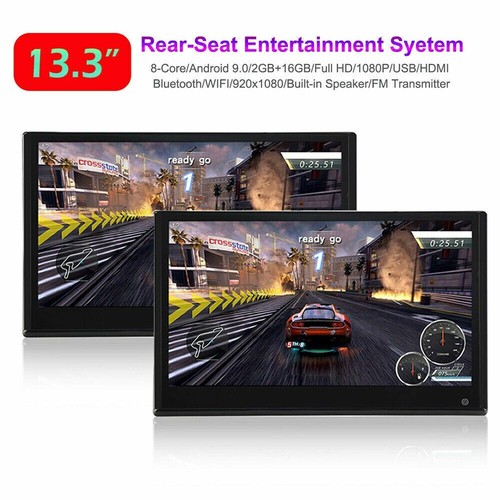 2X 13.3"Android 9.0 Car Headrest Monitor Touch Screen WIFI Bluetooth HDMI USB FM - Picture 1 of 10