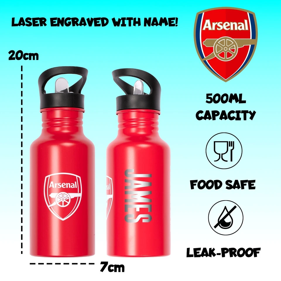 Arsenal FC Personalised Metal Water Bottle 500ml Football Gift for Boys - Image 3 of 4