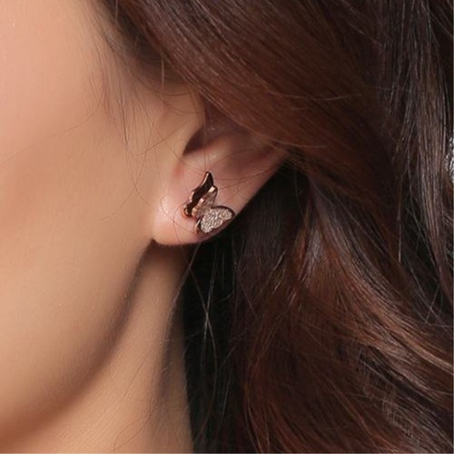 18K Rose Gold Butterfly Pendant+Earrings Women Collar Chain Necklace Jewelry Set - Picture 6 of 11