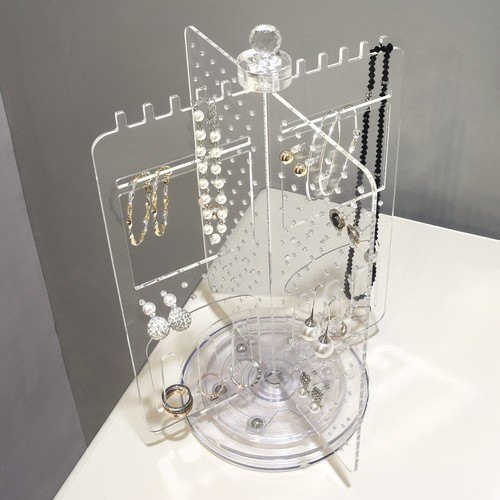 Neuxi Rotating Acrylic Jewelry Display Tower for Earring Ring Necklace - Picture 8 of 9