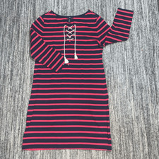 Gap Womens Sz Small Lace Up Front Long Sleeve Mini Dress Red Blue Stripe Cotton