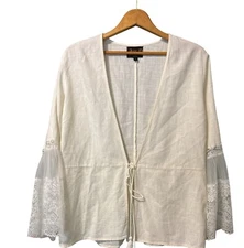 Angel + Premium Linen Blend Jacket Knife Pleated Lace Trimmed Sleeves XL NWOT