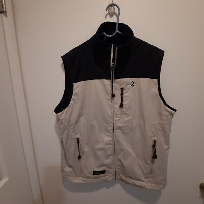 IZOD Mens Fleece Jacket Vest Reversible PerformX Tan/Black Golf