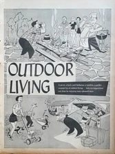 1954 newspaper full page Outdoor Living - picnic, backyard bbq, Summer Fun