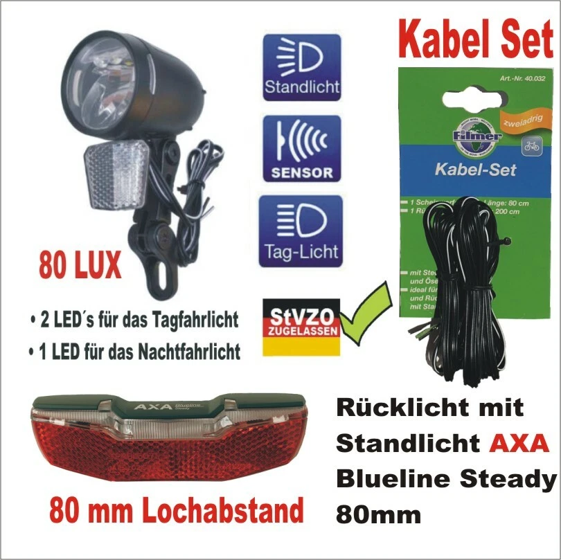 80 Lux Fahrrad Vorderlicht Frontlicht Scheinwerfer Licht / AXA LED Rücklicht