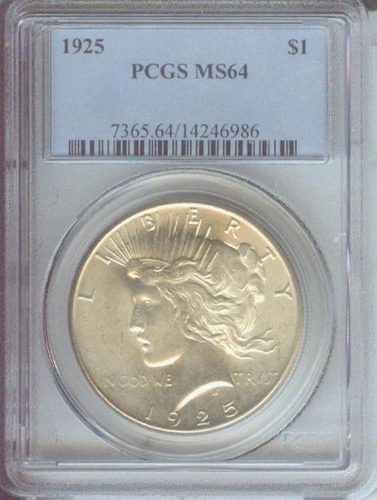 1925 PEACE SILVER DOLLAR S$1 PCGS MS64 MS-64 Near GEM Older Holder !
