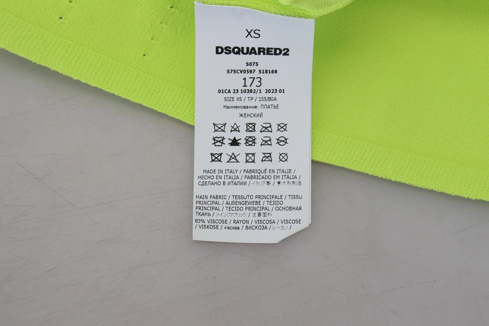 DSQUARED2 Vestito Verde Viscosa Manica Lunga Linea A Tubino Mini IT38 US4 XS 1340usd