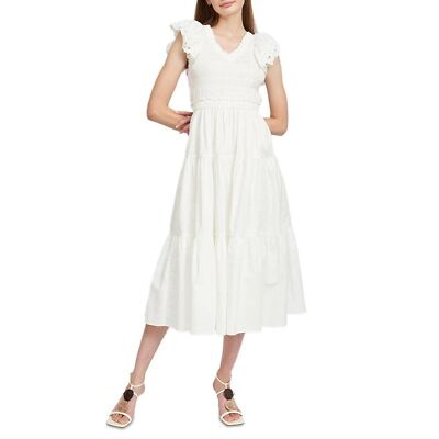 NWT En Saison Alana Smocked Midi Dress in White Size Medium