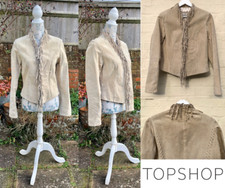 Vintage Y2k Topshop Suede Jacket, Western, Tassels Pale Beige Uk 10 Vgc