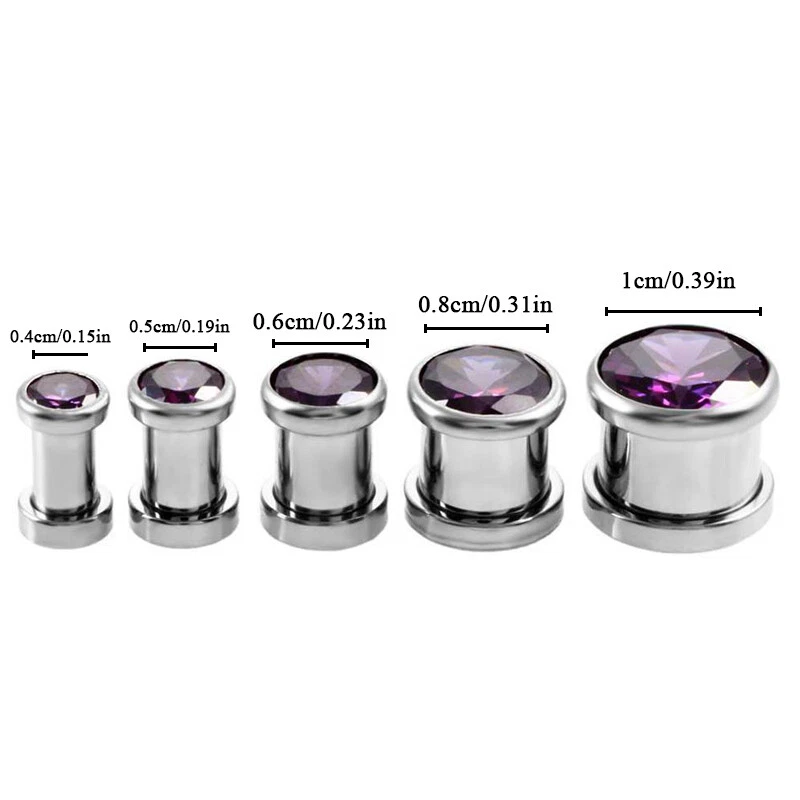Ear Plug CZ Crystal Gem Metal Flesh Tunnel Screw 4mm 10mm Ear Tunnel Piercing