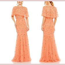 NWT Mac Duggal [ 4 ] 93653 Embellished Illusuion Cape Sleeve Trumpet Gown J1565