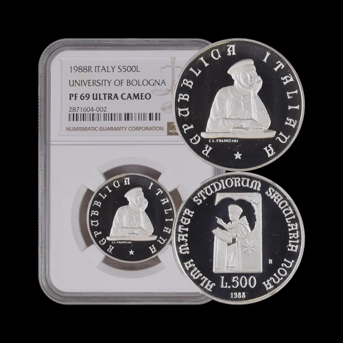 ITALY. 1988, 500 Lire, Silver - NGC PF69 - Top Pop 🥇 University of Bologna