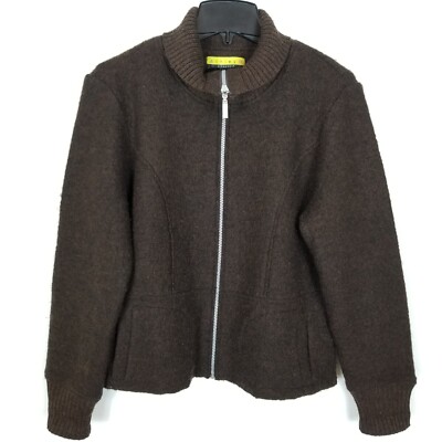 Ashley B Bernardo Women Wool Zip Up Jacket Sz L Brown Warm Pockets