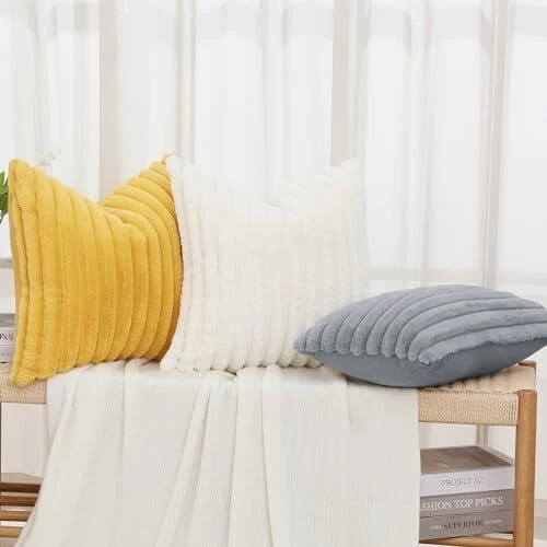 Faux Fur Throw Pillow Covers 12x20 Set of 2, 12 x 20-Inch (Pack of 2) Grey - Image 4 of 4