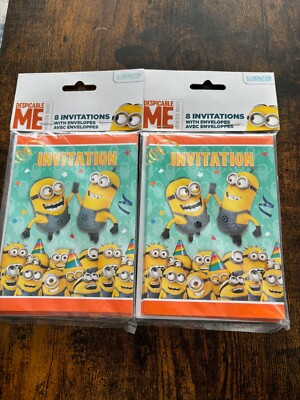 Lot of 2 Despicable Me Minions 8 pk Party Invitations with Envelopes 16 total
