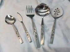 Oneidacraft Deluxe CAPISTRANO MCM Stainless Rose Serving Set Lot of 5