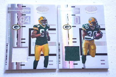 2- 2005 Leaf Certified Javon Walker  Ahman Green #'d /175 Game Worn Jersey Cards