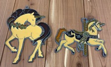 Vintage Stained Glass Unicorn Suncatcher Ornament LOT 3.5" 5" Carousel Flowers