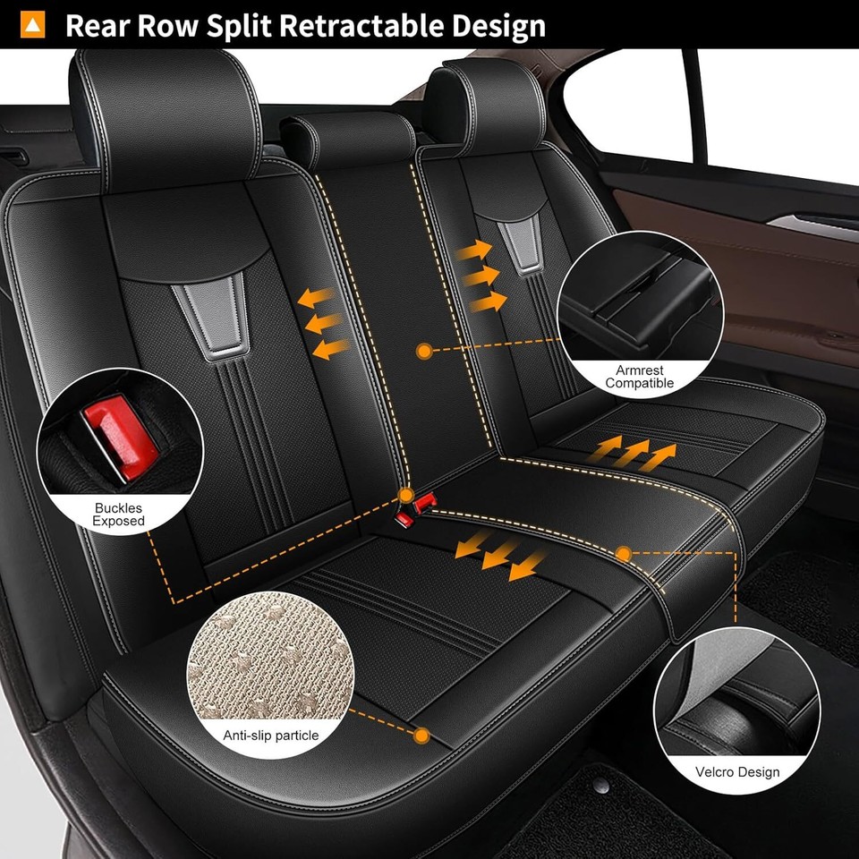 Car Front+Rear Seat Covers Faux Leather Protector Fit For Honda Pilot