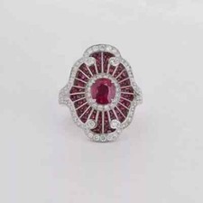 Art Deco Style Round Ruby Lab Created Diamond Wedding 14K White Gold FN Ring