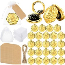 24 Sets Rose Compact Mirrors Brush Bulk Quinceanera Wedding Party Favors for ...