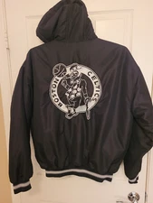 UNK Boston Celtics Jacket Mens Medium Bomber Jacket NBA Snap Zip Up Hooded Black