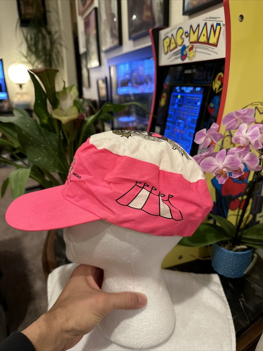 Vintage Circus Circus Snapback Cap Painters Hat Neon Pink White