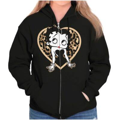 Betty Boop Retro Cartoon Leopard Print Heart Womens Zip