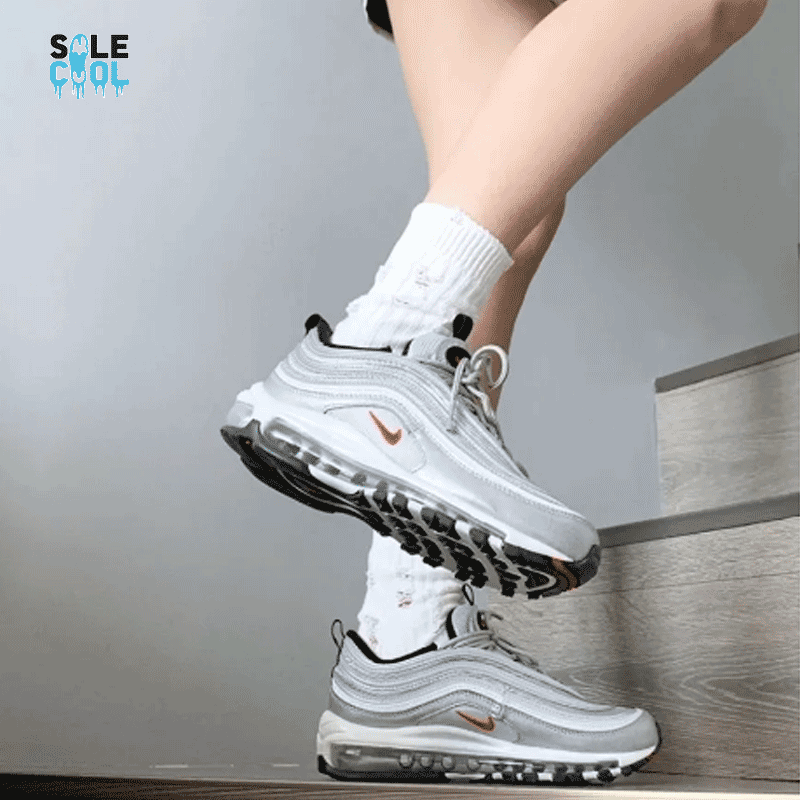 Nike Women's Air Max 97 Silver Bullet in White Metallic Black Gym Red DQ9131-002
