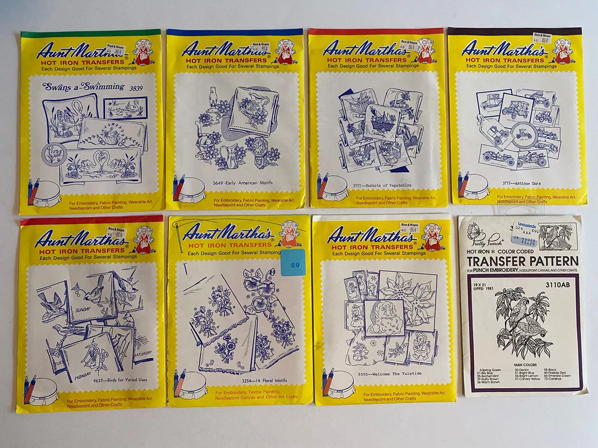 Lot Of 7 Aunt Martha's Hot Iron Transfers New In Package + 1 Pretty Punch