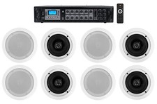 Home Audio System 8 5.25" White Ceiling Speakers 4 Bedroom/Living Room/Bathroom