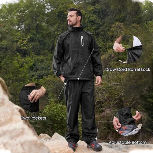 SWISSWELL Rain Suit Waterproof Lightweight Hooded, Black-suit Small NW