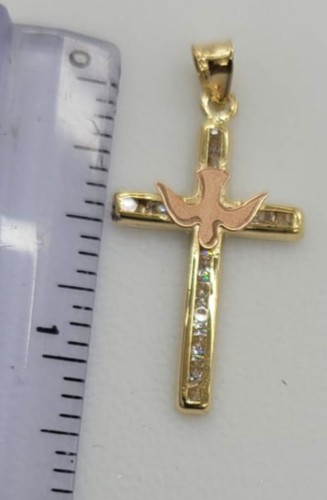 10KT Holy Spirit Cross Real Gold pendant ,Diamond cut, 1.04 Grms, 2.5 mm Bail. - Picture 4 of 4