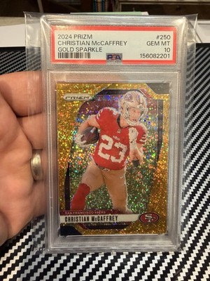 2024 Prizm Christian McCaffrey Gold Sparkle /24 Gold Sparkle PSA 10 Color/Jersey