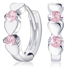 1 Pair Double Heart Sterling Silver Hoop Earrings, Tiny Hoop Earrings for Women