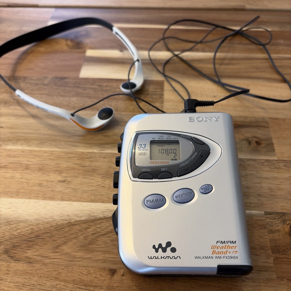 Vintage Sony Walkman WM-FX290W Cassette Player w/ Sony MDR-W014