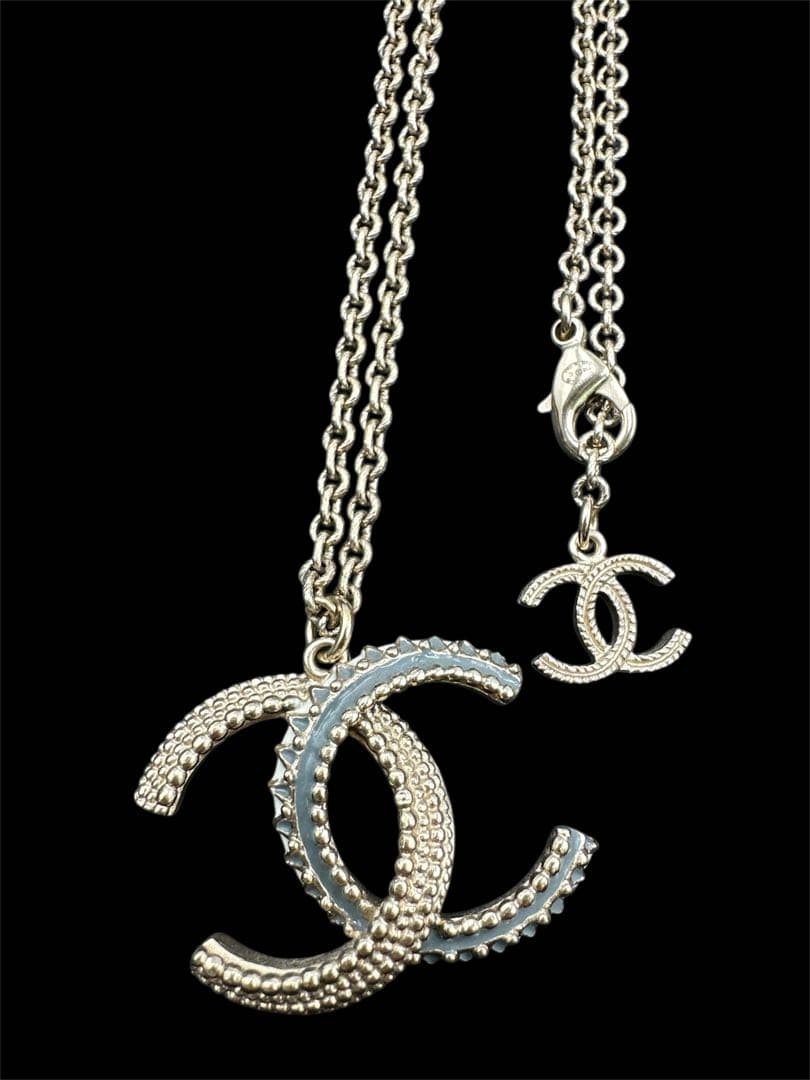 Chanel Gold Double C Necklace Pink White Metal Chain Used thumbnail 2