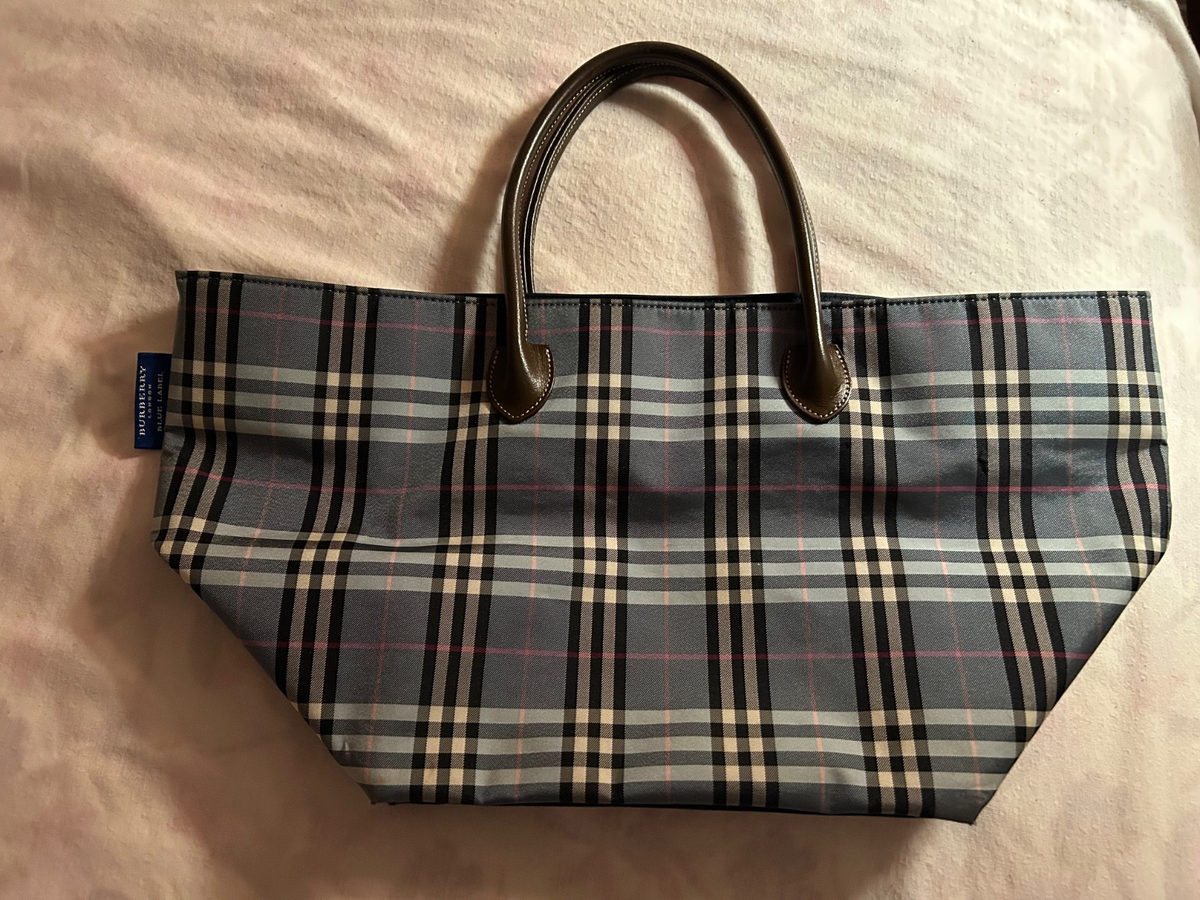 BURBERRY Blue Label plaid bag purse, brown leather trim | eBay