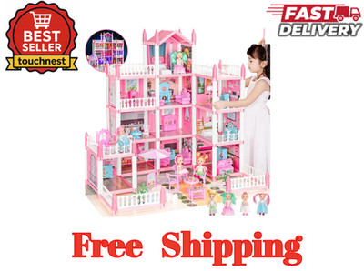 Barbie Dreamhouse Playhouse 4-Story 11 Rooms Doll House with 4 Dolls Toy Figures